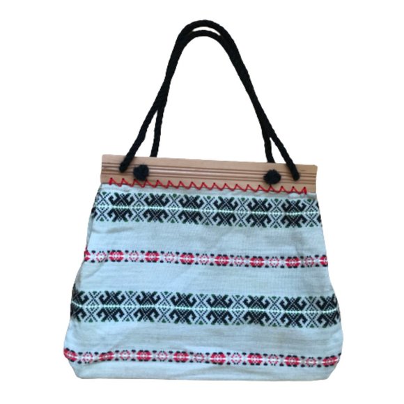 Vintage Tribal Pattern Rope Wood Handmade Tote Bag - Picture 8 of 13